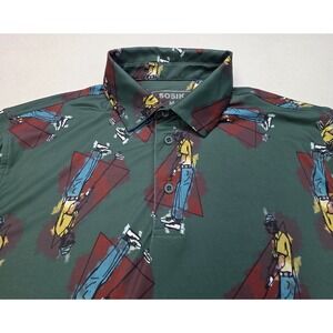 NEW Sosik Performance Polo Shirt Mens M All Over Print Wicking Stretch